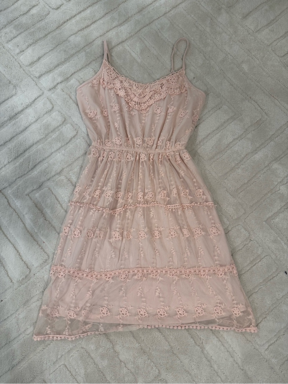 Pinky peach Blush Lace-Trim Spaghetti Strap Dress